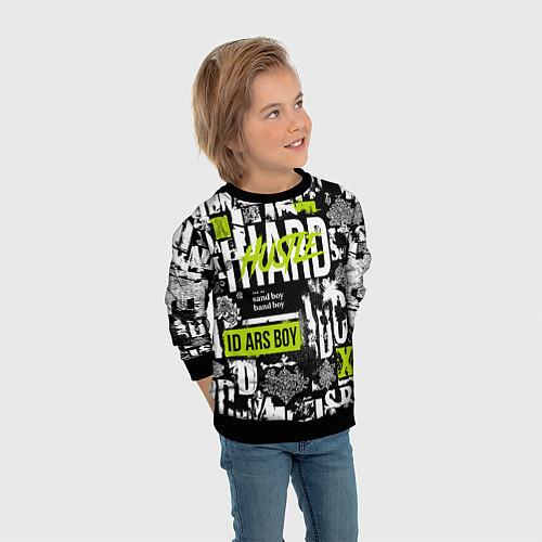 Детский свитшот Паттерн с надписями хасл / 3D-Черный – фото 3