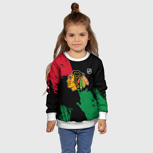 Детский свитшот Чикаго Блэкхокс - брызги красок / 3D-Белый – фото 4
