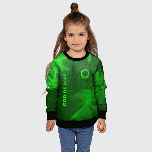 Детский свитшот God of War - green gradient вертикально / 3D-Черный – фото 4