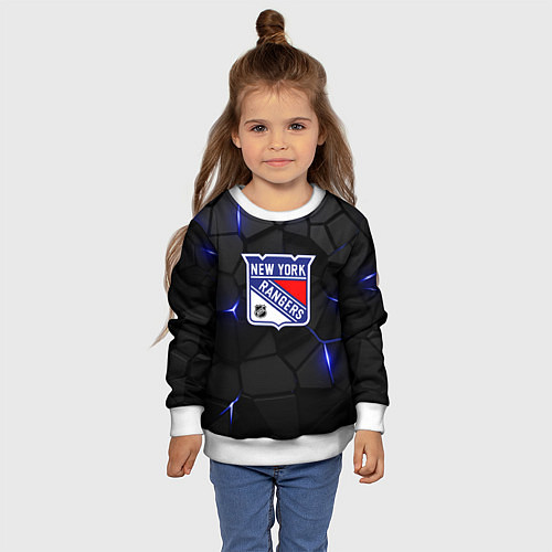 Детский свитшот Нью Йорк Рейнджерс - НХЛ хоккей / 3D-Белый – фото 4