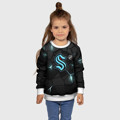 Детский свитшот Сиэтл Кракен - НХЛ хоккей / 3D-Белый – фото 4