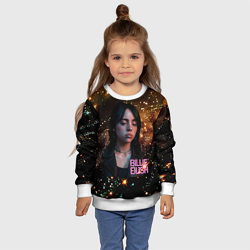 Детский свитшот Билли Айлиш с блестками на фоне / 3D-Белый – фото 4