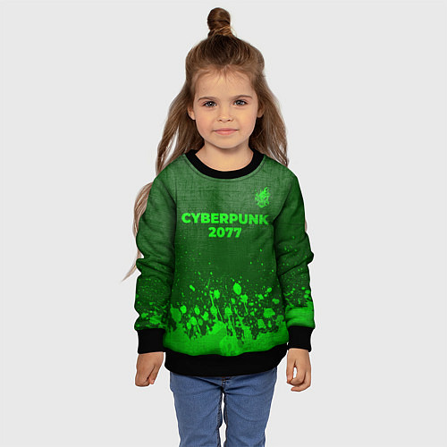 Детский свитшот Cyberpunk 2077 - green gradient посередине / 3D-Черный – фото 4
