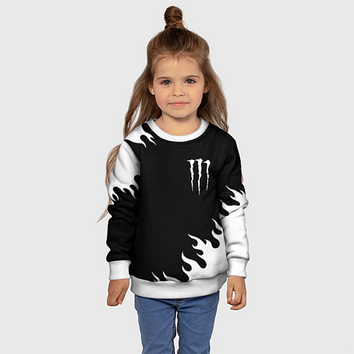 Детский свитшот Monster energy белый огонь / 3D-Белый – фото 4