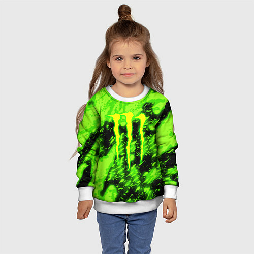 Детский свитшот Monster energy кислотное лого / 3D-Белый – фото 4