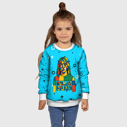 Детский свитшот Билли Айлиш из разноцветной мозаики / 3D-Белый – фото 4