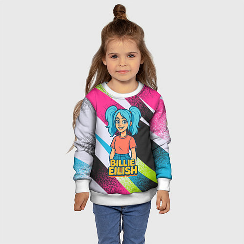 Детский свитшот Билли Айлиш в стиле мультфильма / 3D-Белый – фото 4
