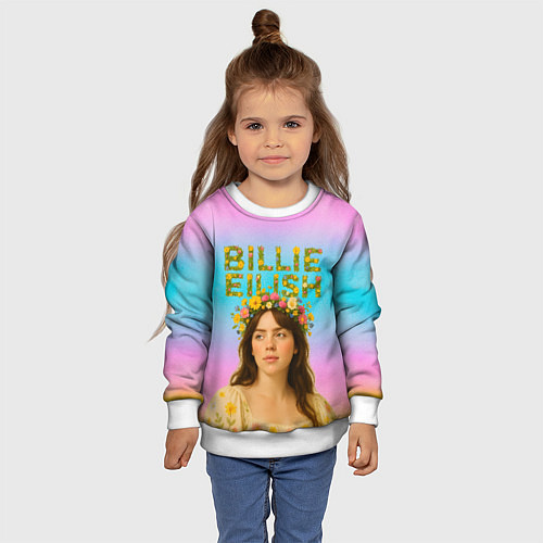 Детский свитшот Билли Айлиш с цветочным венком на голове / 3D-Белый – фото 4