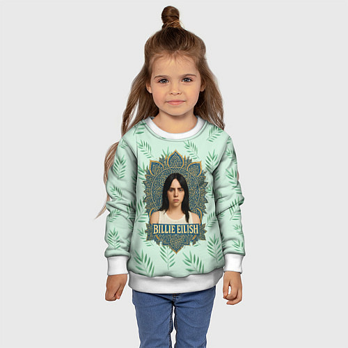 Детский свитшот Билли Айлиш рамка мандала / 3D-Белый – фото 4