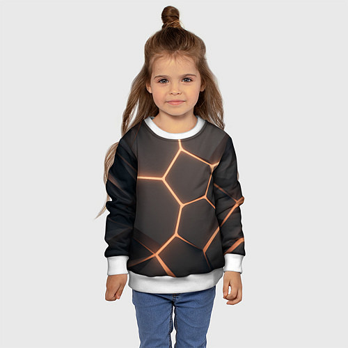 Детский свитшот Серая текстура из сот / 3D-Белый – фото 4