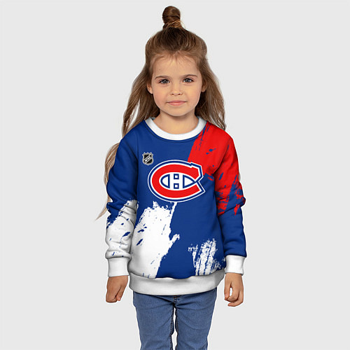 Детский свитшот Монреаль Канадиенс - брызги краски / 3D-Белый – фото 4
