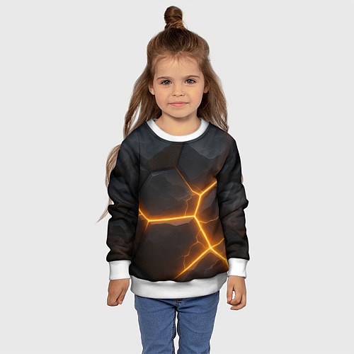 Детский свитшот Черные плиты с оранжевой молнией / 3D-Белый – фото 4