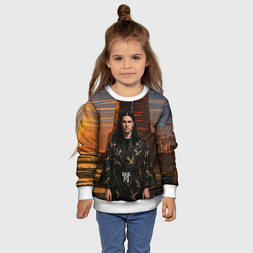 Детский свитшот Bones в халате с журавлями / 3D-Белый – фото 4