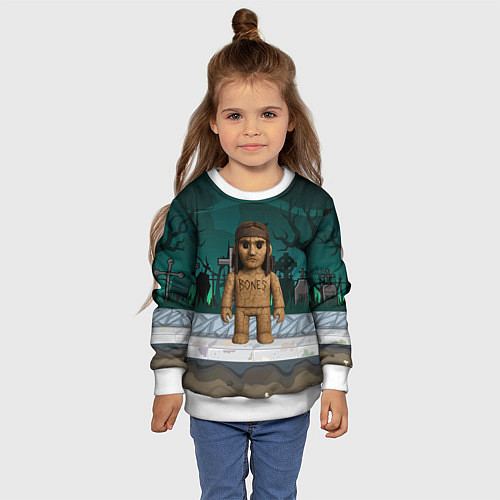 Детский свитшот Bones в стиле куклы Вуды / 3D-Белый – фото 4