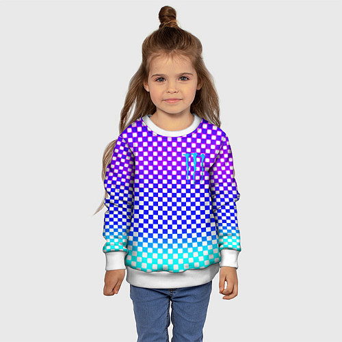 Детский свитшот Monster шахматная клетка градиент / 3D-Белый – фото 4