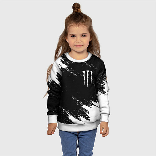 Детский свитшот Monster energy краски штрихи белые / 3D-Белый – фото 4