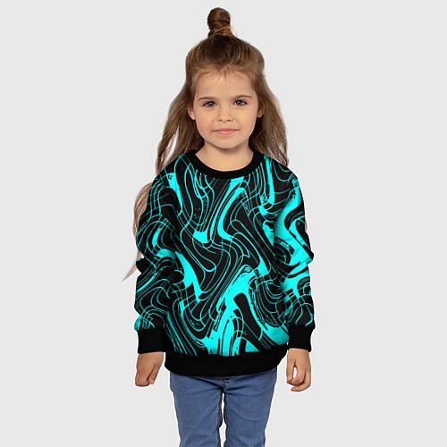 Детский свитшот Чёрно-голубой абстрактные линии / 3D-Черный – фото 4