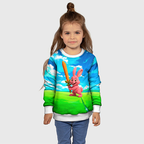 Детский свитшот Розовый заяц с мечом из морковки / 3D-Белый – фото 4