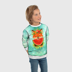 Свитшот детский Веселая лисичка ест арбуз, цвет: 3D-белый — фото 2