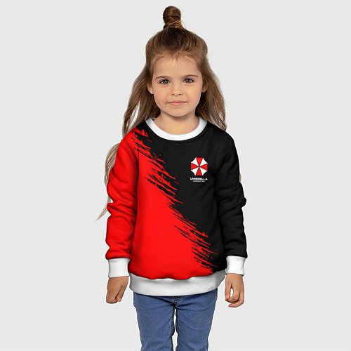 Детский свитшот Umbrella Corp - red and black / 3D-Белый – фото 4