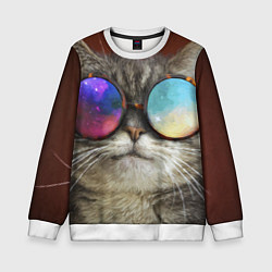 Свитшот детский A Cat with multicolored glasses, цвет: 3D-белый