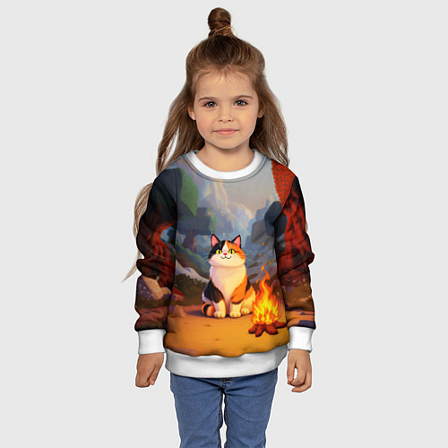 Детский свитшот Котик в кубическом мире / 3D-Белый – фото 4