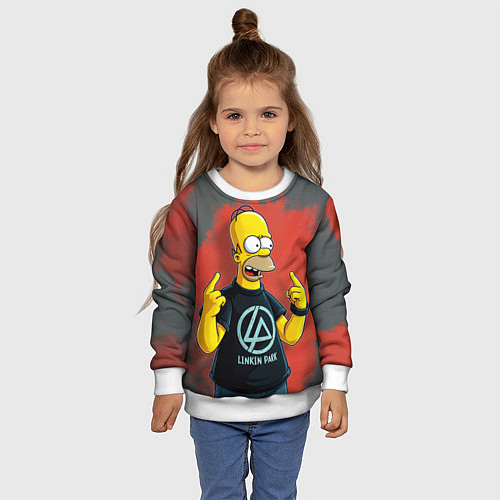 Детский свитшот Гомер в футболке Linkin Park / 3D-Белый – фото 4