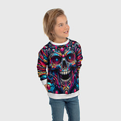 Свитшот детский Colorful cyber skull - pattern, цвет: 3D-белый — фото 2