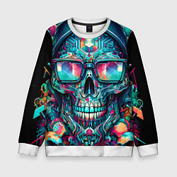 Детский свитшот Кибер череп в балахоне и очках - нейроарт фантазия
