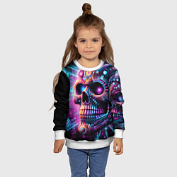 Свитшот детский Neon cyber skull, цвет: 3D-белый — фото 2
