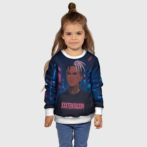 Детский свитшот XXXTentacion - Неоновый аниме арт / 3D-Белый – фото 4