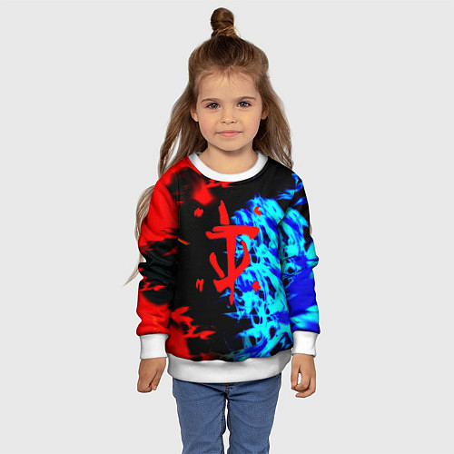 Детский свитшот Doom лёд и пламя / 3D-Белый – фото 4