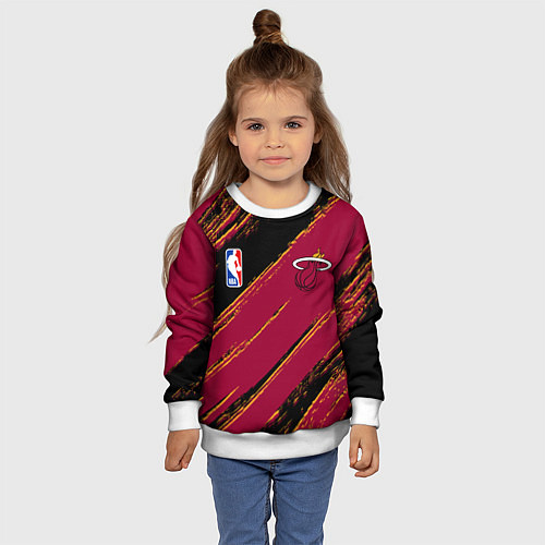 Детский свитшот Майами Хит - цвета команды / 3D-Белый – фото 4