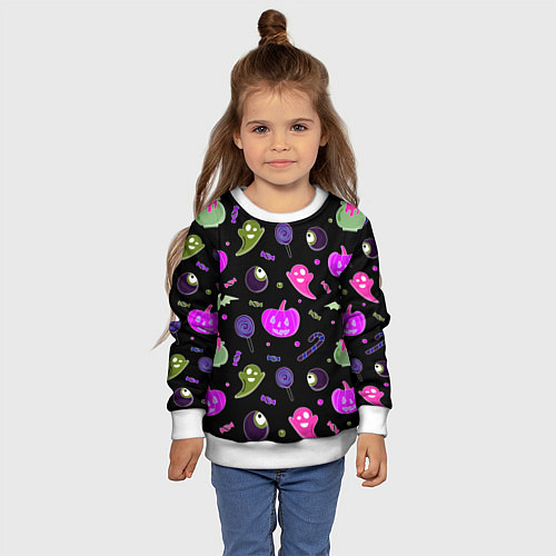 Детский свитшот Halloween pink black pumpkin / 3D-Белый – фото 4