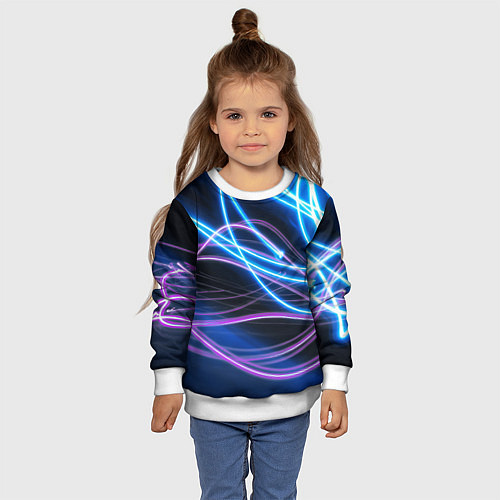 Детский свитшот Неоновая абстракция на темном / 3D-Белый – фото 4