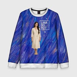 Детский свитшот Lana Del Rey в белом классическом платье на синем