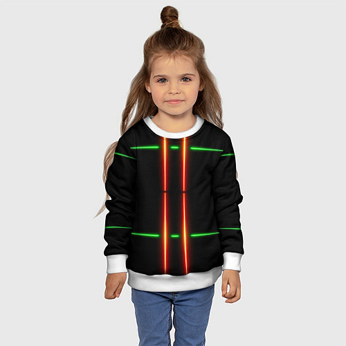 Детский свитшот Neon green black red line / 3D-Белый – фото 4