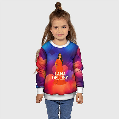 Детский свитшот Lana Del Rey на фоне сердечек / 3D-Белый – фото 4