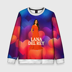Свитшот детский Lana Del Rey на фоне сердечек, цвет: 3D-белый