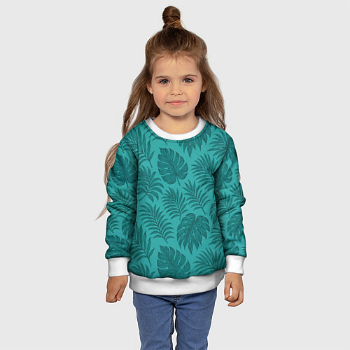 Детский свитшот Тропические листья - паттерн / 3D-Белый – фото 4