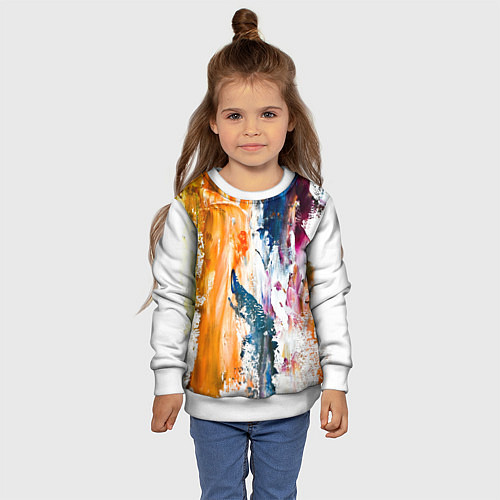 Детский свитшот Разноцветные мазки кисти на палитре художника / 3D-Белый – фото 4