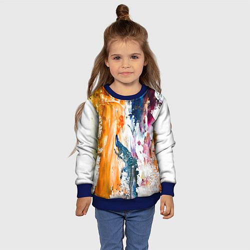 Детский свитшот Разноцветные мазки кисти на палитре художника / 3D-Синий – фото 4