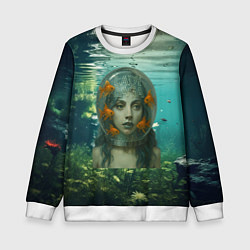 Свитшот детский Леди Гага под водой в аквариуме, цвет: 3D-белый