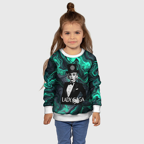 Детский свитшот Леди Гага в черном костюме с бабочкой / 3D-Белый – фото 4
