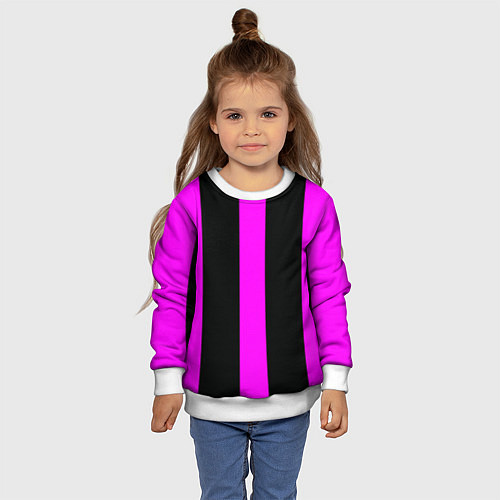 Детский свитшот Color black pink lines / 3D-Белый – фото 4