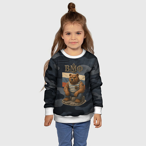 Детский свитшот ВМФ русский медведь / 3D-Белый – фото 4
