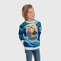 Свитшот детский ВМФ корабль на фоне заката, цвет: 3D-белый — фото 2