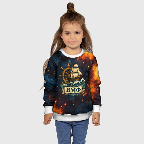 Детский свитшот ВМФ корабль и штурвал / 3D-Белый – фото 4