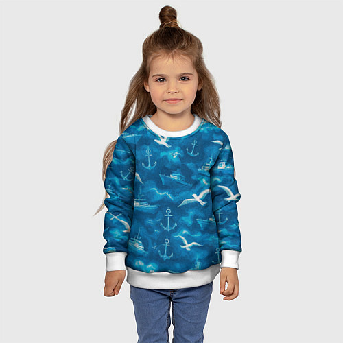 Детский свитшот Морской камуфляж акварелью / 3D-Белый – фото 4