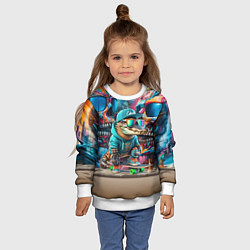 Свитшот детский Крокодилёныш крутой скейтбордист - киберпанк, цвет: 3D-белый — фото 2